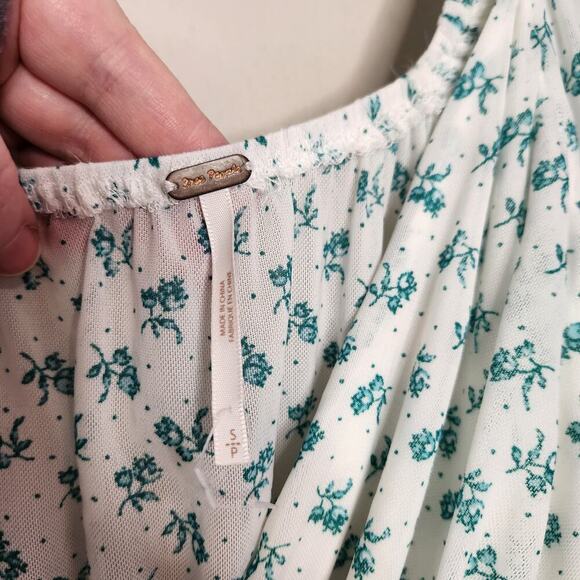 Free People Size Small Sweetie Pie Blouse Teal & Blue Floral Print Top - Picture 7 of 11